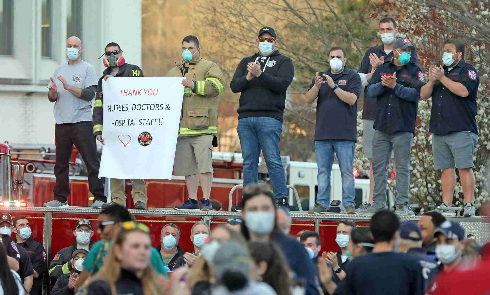 First Responders gathered outside of Northern Westchester Hospital in Mount Kisco, N.Y. on April 8, 2020, to applaud the doctors, nurses and staff for the hard work they are doing during the coronavirus pandemic.