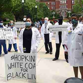 Hopkins staff at the White Coats for Black Lives observance.