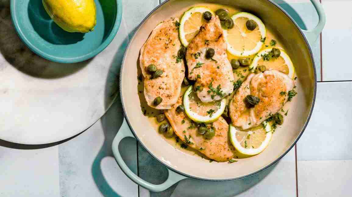 baked chicken dish with lemon and capers