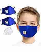 SET OF 2 Face Bandana Cotton with Breathing valve With 4pcs Activated Carbon Replaceable Filters For Kids Children (Blue set)