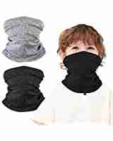 Kids Neck Gaiter Bandana, Black Grey Face Cover Balaclava, Mask Toddler Half Face Protective Infinity Scarf, Gifts For Girls, Childrens Breathable Washable Scarve for Outdoor