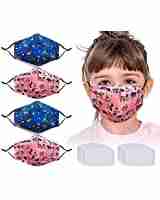 4pcs Face Protector with 20 Activated Carbon Filters Washable Reusable Cute Dinosaur Anti Air Dust Face Bandanas for Kids