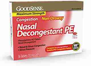 GoodSense Maximum Strength Nasal Decongestant PE, Phenylephrine HCl, 10 mg tablets. Nasal and Sinus Congestion, Sinus Pressure, 36 Count