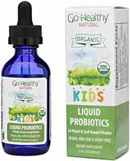 Go Healthy Natural Liquid Probiotics & Enzymes USDA Organic Vegan Kids Baby Toddlers- 14 Plant-Based Strains w/Acidophilus- 2 oz Glass