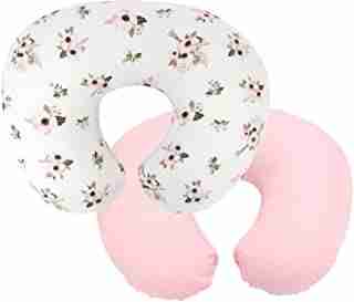 TILLYOU Large Zipper Nursing Pillow Cover, Luxury Egyptian Cotton Soft Feeding Pillow Slipcovers for Baby Girls Boys, Fits Standard Infant Support Pillows Positioners, Lt Pink & Floral