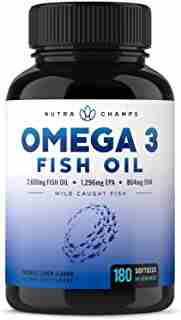 Omega 3 Fish Oil 3600mg, 180 Capsules - EPA 1296mg, DHA 864mg Fatty Acids - Omega-3 Burpless Pills - Highest Concentration Available for Joint Support, Immune, Heart Health, Brain, Eyes, Skin