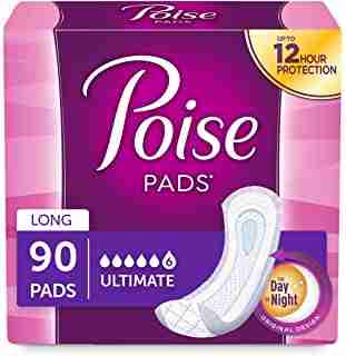Poise Incontinence Pads, Original Design, Ultimate Absorbency, Long, 90 Count (2 Packs of 45)