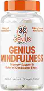 Genius Stress & Anxiety Relief Supplement w/ Ashwagandha, Nootropic Brain Booster & Memory Support w/ blueberry extract, Natural Focus, Energy & Serotonin, Calm Adrenal Fatigue & Cortisol 30 Capsules