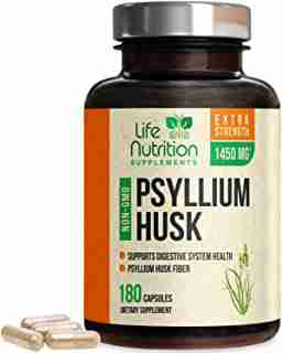 Psyllium Husk Capsules Natural Dietary Fiber 1450mg - Psyllium Powder Supplement - Made in USA - Best Water Soluble Pills, Helps Support Digestion & Regularity - 180 Capsules