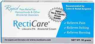 RectiCare Anorectal Lidocaine 5% Cream: Topical Anesthetic Cream for Treatment of Hemorrhoids & Other Anorectal Disorders - 30g Tube