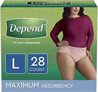 Depend FIT-FLEX Incontinence Underwear for Women, Disposable, Maximum Absorbency, L, Blush, 28 Count (Packaging May Vary)