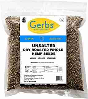 GERBS Unsalted Whole Hemp Seeds, 32 ounce Bag, Roasted, Top 14 Food Allergy Free, Non GMO, Vegan, Keto, Paleo Friendly