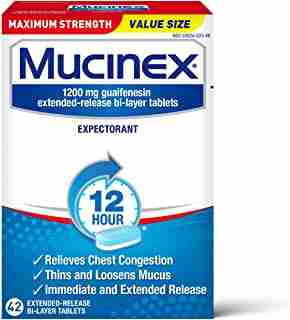 Chest Congestion, Mucinex Maximum Strength 12 Hour Extended Release Tablets, 42ct, 1200 mg Guaifenesin Relieves Chest Congestion Caused by Excess Mucus, #1 Doctor Recommended OTC expectorant