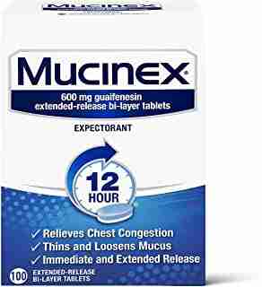 Chest Congestion, Mucinex 12 Hour Extended Release Tablets, 100ct, 600 mg Guaifenesin Relieves Chest Congestion Caused by Excess Mucus, #1 Doctor Recommended OTC expectorant