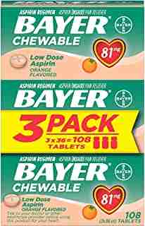 Aspirin Regimen Bayer 81mg Chewable Tablets | #1 Doctor Recommended Aspirin Brand | Pain Reliever | Orange Flavor | 108 Count