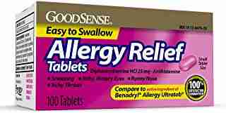 GoodSense Allergy Relief Diphenhydramine HCl 25 mg Antihistamine, 100-Count Allergy Pills
