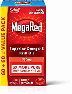 Omega-3 Krill Oil 350mg Softgels, MegaRed (120 count in a bottle), EPA & DHA Omega-3 Fatty Acids With No Fishy Aftertaste Unlike Fish Oil, Contains Antioxidant Astaxanthin
