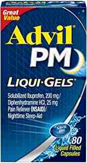 Advil PM Liqui-Gels (80 Count) Pain Reliever/Nighttime Sleep Aid Liquid Filled Capsules, 200mg Ibuprofen, 25mg Diphenhydramine