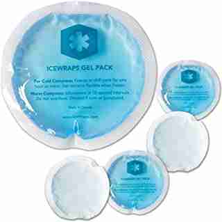 ICEWRAPS Reusable Gel Ice Packs with Cloth Backing - Hot Cold Pack for Kids Injuries, Breastfeeding, Wisdom Teeth, First Aid - Round 5 Pack