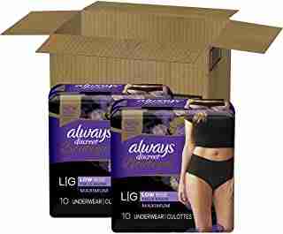 Always Discreet Boutique Low-Rise Incontinence & Postpartum Underwear for Women, Size Large, 20 Count, Maximum Absorbency, Black (20 Count)