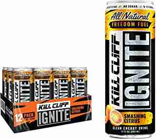 Kill Cliff Ignite Smashing Citrus Clean Energy Drink Natural Caffeine from Green Tea, Electrolytes, No Sugar, Nothing Artificial, KETO Friendly - 12 Cans