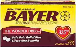 Genuine Bayer Aspirin 325mg Coated Tablets, Pain Reliever and Fever Reducer, 100 Count