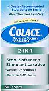 Colace 2-IN-1 Stool Softener & Stimulant Laxative Tablets, 60 Count, Gentle Constipation Relief in 6-12 Hours